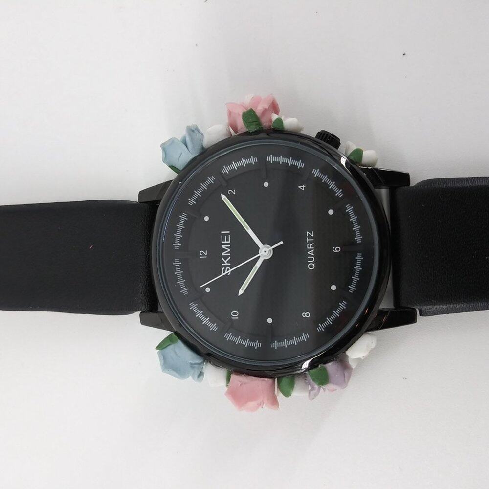 Skmei Women's Black Watch 3D Floral Flowers Water - Picture 4 of 8